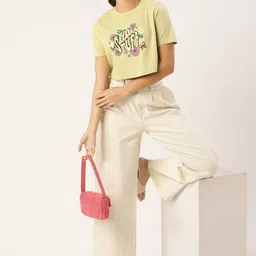 DressBerry Olive Green Graphic Printed Crop Top-image-25