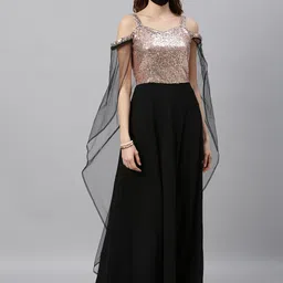 Ethnovog Women Black Solid Made To Measure Maxi Dress-picture-32