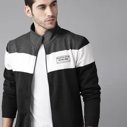 The Roadster Lifestyle Co Men Black & Charcoal Grey Colourblocked Sweatshirt-image-27