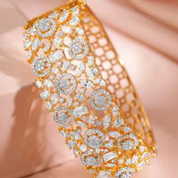 Rubans 22K Gold-Plated Cubic Zirconia Studded Floral Filigree Luxe Openable Bracelet image 2