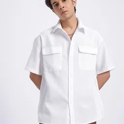 glitchez Textured Edge Flap Pocketed Relaxed Shirt image 2