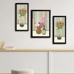 eCraftIndia eCraftIndia Set of 3 Pink & Green Botanical and Floral Satin Matt Textured UV Art Paintings image 3