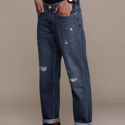 FORCE IX Men Slim Fit Mildly Distressed Light Fade Pure Cotton Jeans image 4