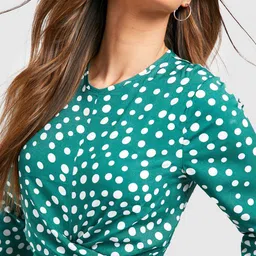 Boohoo Polka Dots Print Twisted Detail Basic Jumpsuit image 3