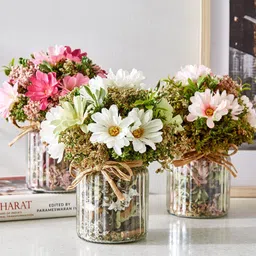 Home Centre Pink & White Artificial Flower With Pot image 3