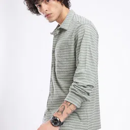 glitchez Self Horizontal Stripes Oversized Fit Shirt image 5