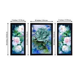 eCraftIndia Set of 3 Blue & Green Botanical & Floral Satin Matt Textured UV Wall Paintings image 3
