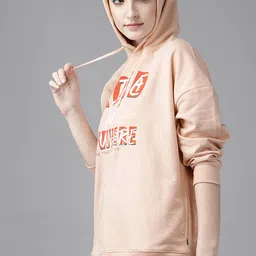 Roadster Women Peach-Coloured & White Printed Hooded Oversized Sweatshirt image 3