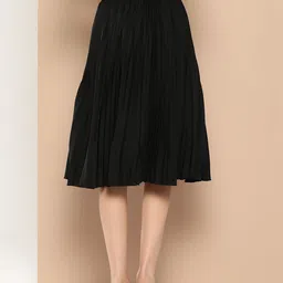 all about you her by invictus Black Gathered Detailed Accordion Pleated Flared Skirt image 3