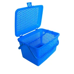 Kuber Industries Blue Plastic Fruit & Vegetable Basket With Lid image 2