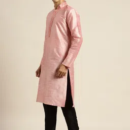 SOJANYA Men Pink Solid Straight Kurta image 2