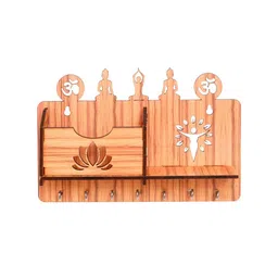 eCraftIndia Brown Wall Shelf with Keyholders image 2