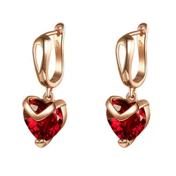 Yellow Chimes Woman Red Heart Shaped Crystal Drop Earrings image 2