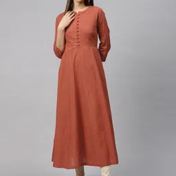 Biba Women Rust Red & Golden Printed Layered Anarkali Kurta image 5