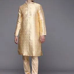 Manyavar Men Beige Ethnic Motifs Woven Design Kurta with Churidar image 2