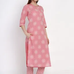 Yuris Women Pink & White Printed Kurta with Palazzos & Dupatta image 5