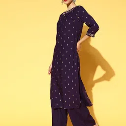 Sangria Women Purple Ethnic Motifs Printed Regular Kurta with Palazzos & With Dupatta image 4