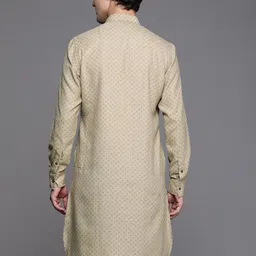 Manyavar Men Beige Geometric Printed Kurta image 4