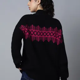 High Star Geometric Printed Mock Collar Long Sleeve Acrylic Pullover Sweaters image 2