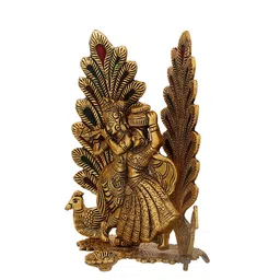 eCraftIndia Gold-Toned Textured Metal Handcrafted Radha Krishna Statue Showpiece image 2