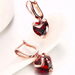 Yellow Chimes Woman Red Heart Shaped Crystal Drop Earrings image 4