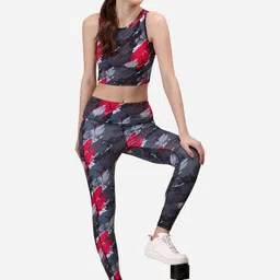 Soie Abstract Printed Sleeveless Sports Tights & Crop Top image 4