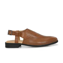 House of Pataudi Men Tan Brown Textured Ethnic Clogs image 3