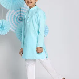VASTRAMAY Boys Blue & White Solid Kurta with Pyjamas image 3