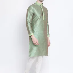 here&now x sanwara Sanwara Men Green Woven Design Straight Kurta image 3