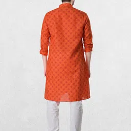 SHIWAM ETHNIX Men Orange Floral Kurta with Pyjamas image 3