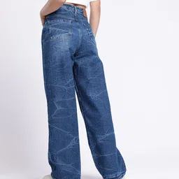 glitchez Women Cool Touch Crinkle Effect Baggy Wide Leg Light Fade Jeans image 4