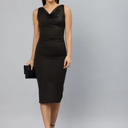 London Rag Solid Cowl Neck Sheath Midi Dress image 5