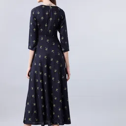 Vishudh Women Navy Blue Printed Fit and Flare Dress With Dupatta image 5