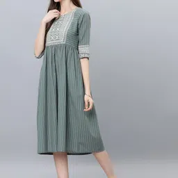 Vishudh Green Striped Fit and Flare Dress image 3