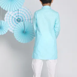 VASTRAMAY Boys Blue & White Solid Kurta with Pyjamas image 2