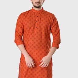 SHIWAM ETHNIX Men Orange Floral Kurta with Pyjamas image 2