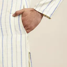 Anug by SOJANYA Men Yellow & Blue Striped Kurta image 3