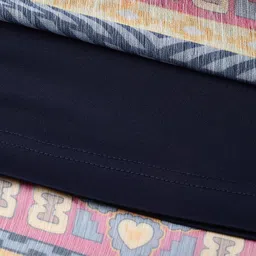 plusS Navy Blue & Yellow Geometric Printed Midi A-Line Dress image 3