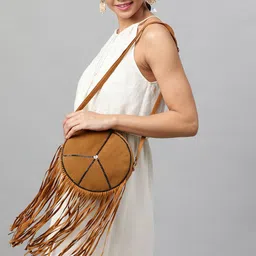 STREET 9 Camel Brown Solid Sling Bag image 3