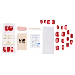 LICK 30 Pcs Glossy Glitter & Stone Fake nails-Artificial Nails-Press On Nails - Red image 5