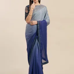 Mitera Blue Dyed Poly Georgette Saree-picture-33