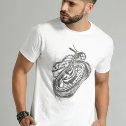 Roadster Men White Printed Round Neck Pure Cotton T-shirt-picture-32
