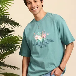 Mast & Harbour Pure Cotton Graphic Printed Drop-Shoulder Sleeves Oversized T-shirt image 1