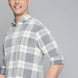 Mast & Harbour Men Grey Pure Cotton Checked Corduroy Casual Shirt-picture-14