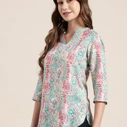 HERE&NOW Conversational Printed Band Collar Straight Kurti image 3