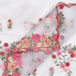 Dupatta Bazaar White & Pink Organza Embroidered Dupatta image 3