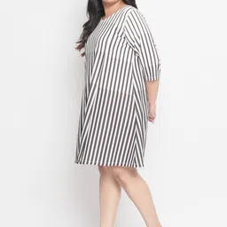 Amydus Women Plus Size White Striped A-Line Dress image 4