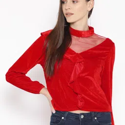 DODO & MOA Women Red Velvet Finish Solid Top-image-40
