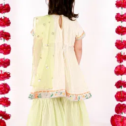 Little Bansi Kids Green Striped Kurta, Sharara with Dupatta image 2