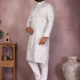 Super Westron Motifs Printed Band Collar Pure Cotton Straight Kurta With Pyjamas image 2